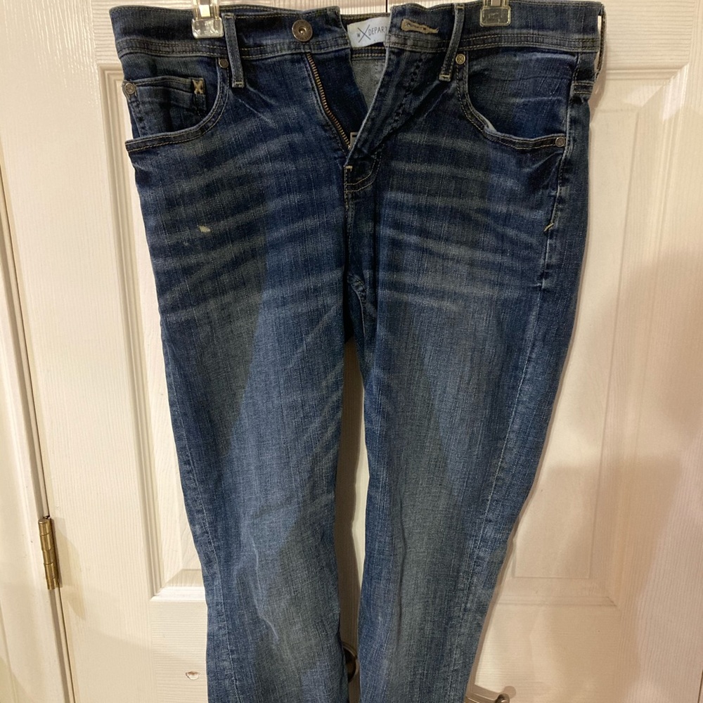 Blue 34 Waist Buckle Slim Jeans